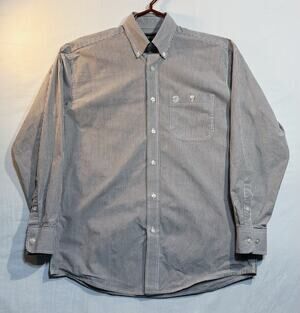 Wrangler George Strait M Brown White Stripe Button Down Shirt Long Sleeve